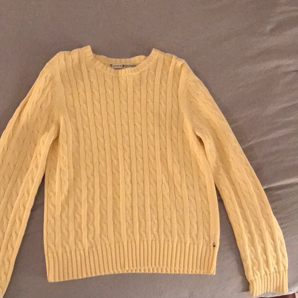 Tommy Hilfiger yellow crew neck cable knit sweater
